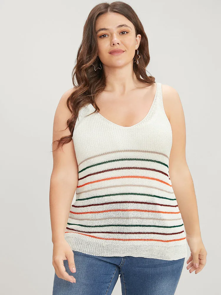 Striped Contrast Sleeveless Knit Top sold by Bloomchic