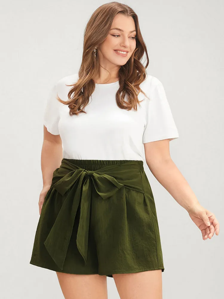 Solid Knotted Front Elastic Waist Pocket Shorts sold by Bloomchic product image thumbnail 2