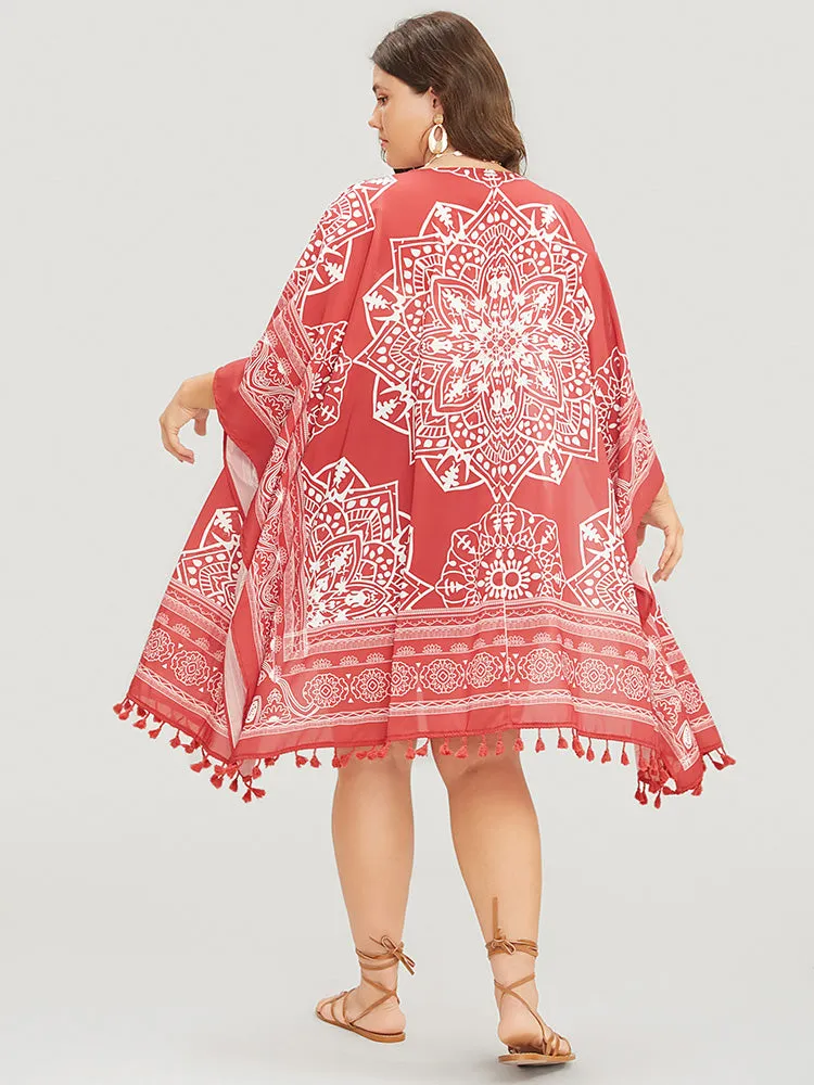 Bandana Print Tassels Hem Open Front Kimono sold by Bloomchic product image thumbnail 5