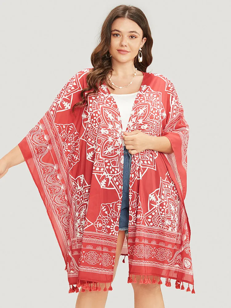 Bandana Print Tassels Hem Open Front Kimono sold by Bloomchic product image thumbnail 2