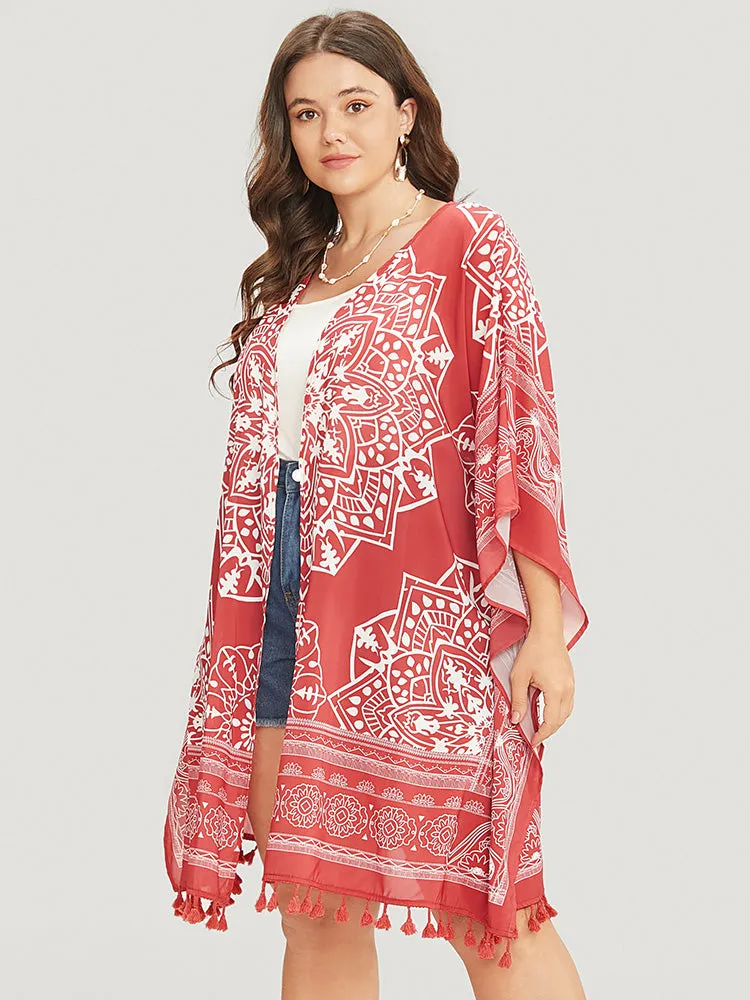 Bandana Print Tassels Hem Open Front Kimono sold by Bloomchic product image thumbnail 3