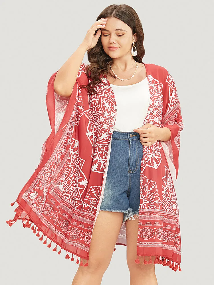 Bandana Print Tassels Hem Open Front Kimono sold by Bloomchic product image thumbnail 4