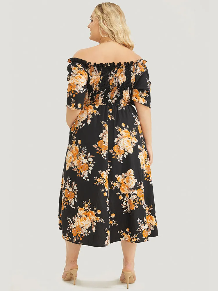 Floral Print Pocket Ruffle Off Shoulder 2-In-1 Romper sold by Bloomchic product image thumbnail 5