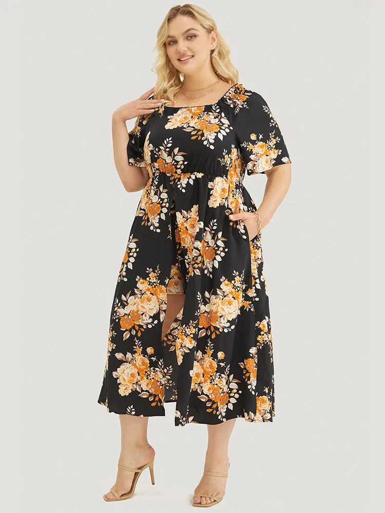 Floral Print Pocket Ruffle Off Shoulder 2-In-1 Romper sold by Bloomchic product image thumbnail 4