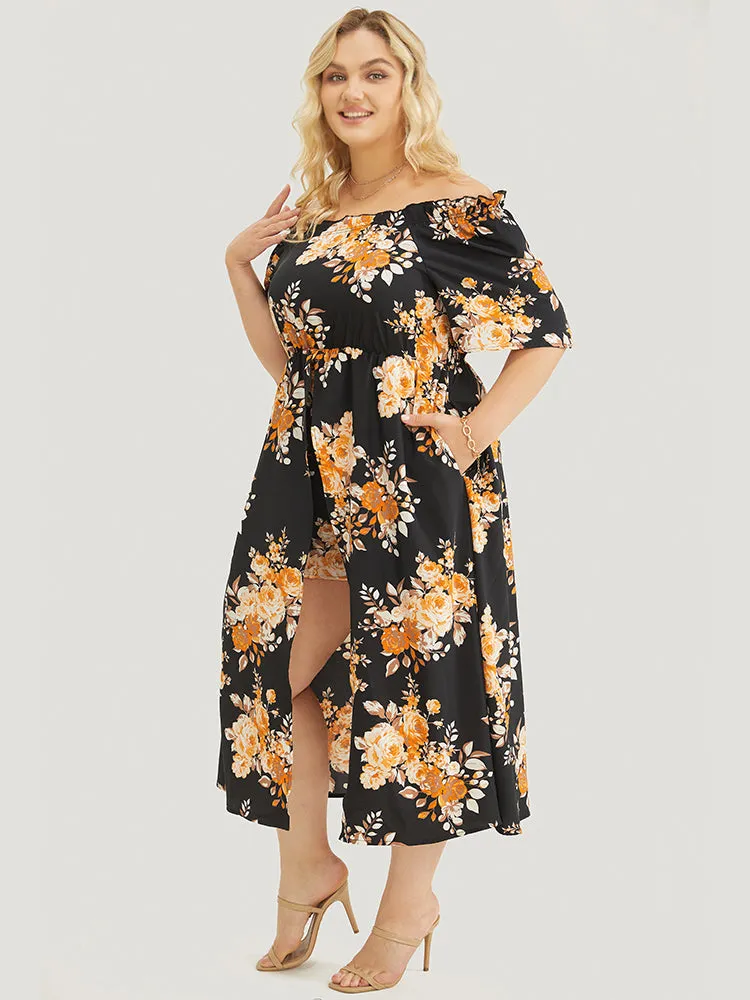 Floral Print Pocket Ruffle Off Shoulder 2-In-1 Romper sold by Bloomchic product image thumbnail 3