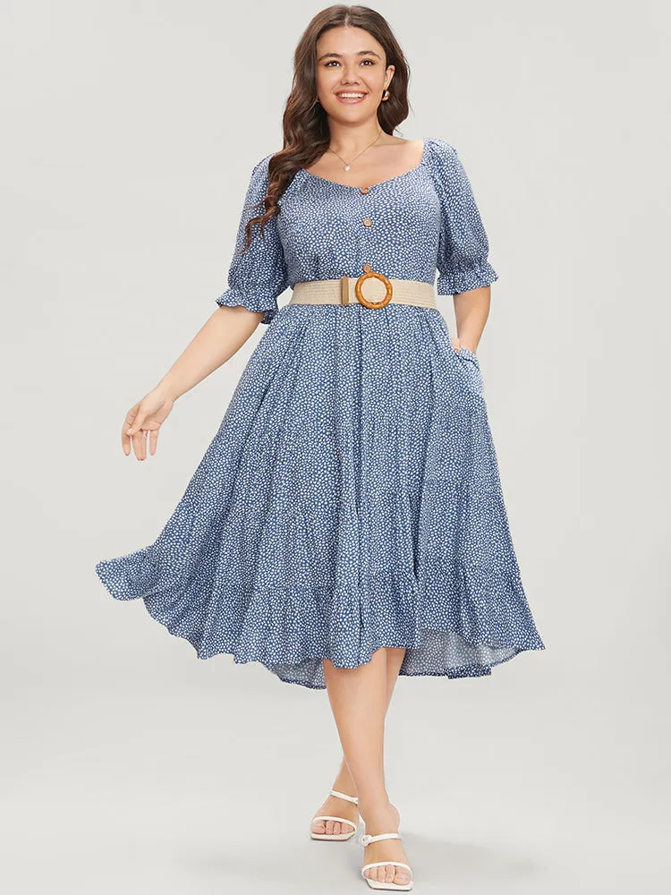 Geometric Button Detail Lantern Sleeve Ruffle Tiered Dress sold by Bloomchic product image thumbnail 2