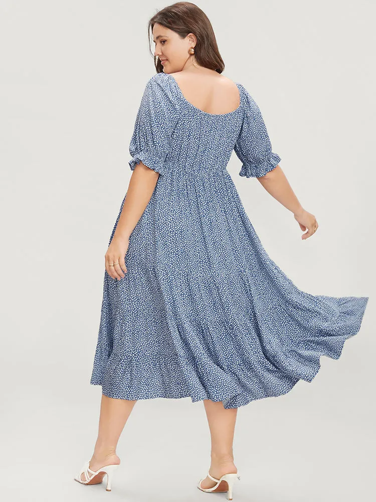 Geometric Button Detail Lantern Sleeve Ruffle Tiered Dress sold by Bloomchic product image thumbnail 5