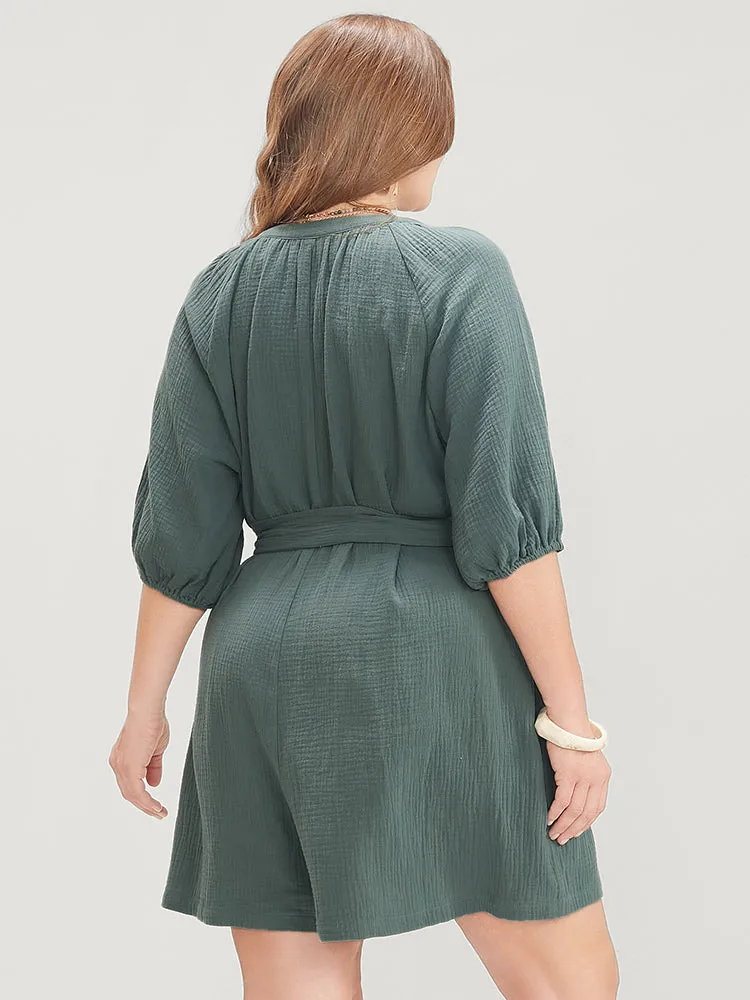 Solid Drawstring Pocket Button Up Belted Romper sold by Bloomchic product image thumbnail 5