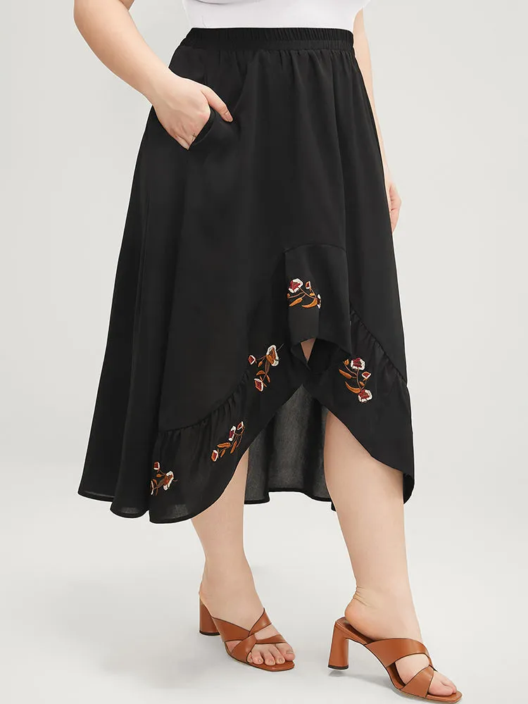 Floral Embroidered Pocket Asymmetrical Hem Skirt sold by Bloomchic product image thumbnail 5