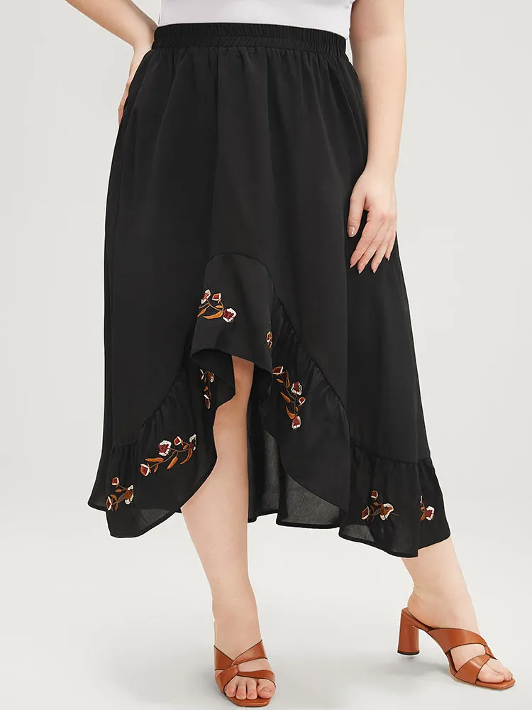 Floral Embroidered Pocket Asymmetrical Hem Skirt sold by Bloomchic product image thumbnail 4