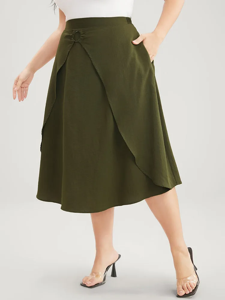 Plain Pocket Buckle Detail Asymmetrical Elastic Waist Skirt sold by Bloomchic product image thumbnail 3