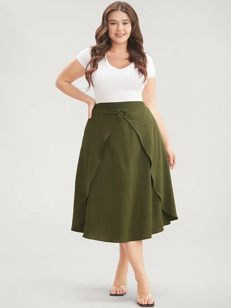 Plain Pocket Buckle Detail Asymmetrical Elastic Waist Skirt sold by Bloomchic product image thumbnail 2