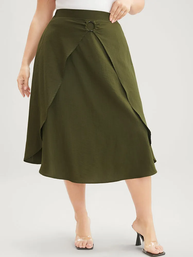 Plain Pocket Buckle Detail Asymmetrical Elastic Waist Skirt sold by Bloomchic