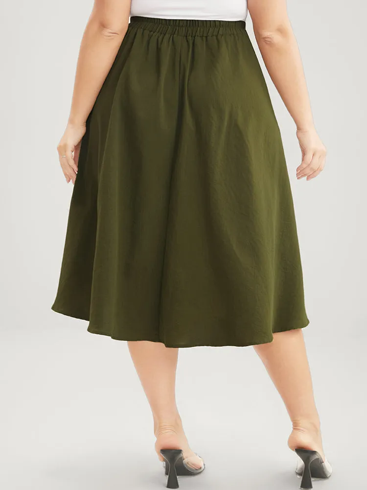 Plain Pocket Buckle Detail Asymmetrical Elastic Waist Skirt sold by Bloomchic product image thumbnail 5