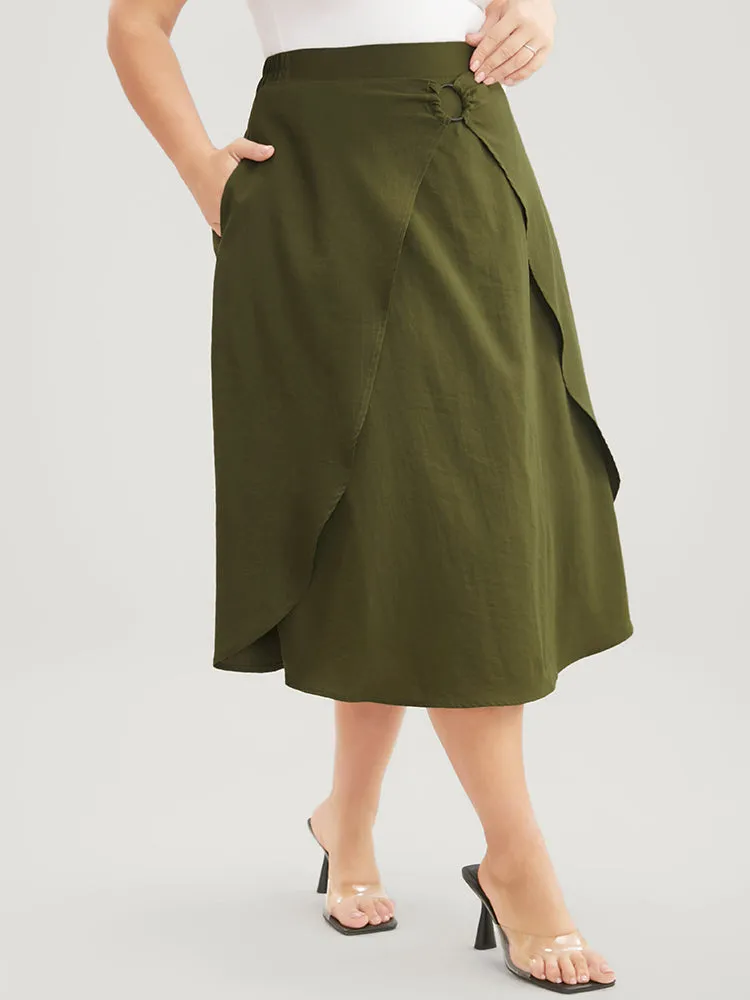 Plain Pocket Buckle Detail Asymmetrical Elastic Waist Skirt sold by Bloomchic product image thumbnail 4