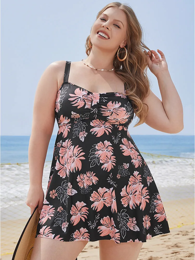 Floral Print Gathered Adjustable Straps Swim Dress sold by Bloomchic