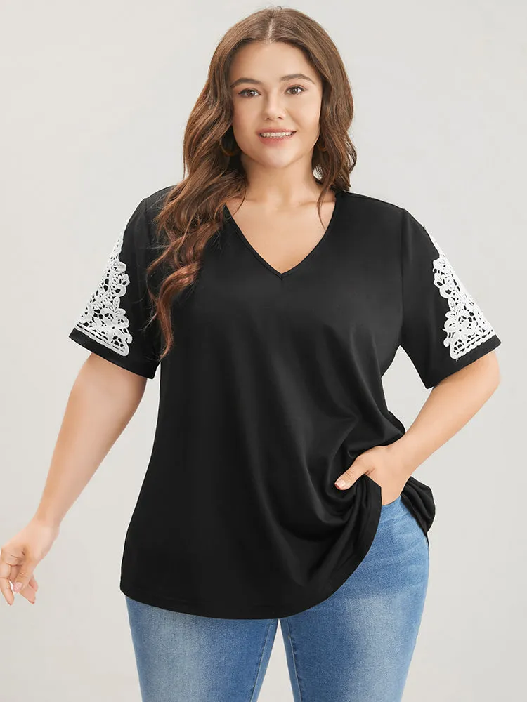 Plain Contrast Lace V Neck T-shirt sold by Bloomchic product image thumbnail 4