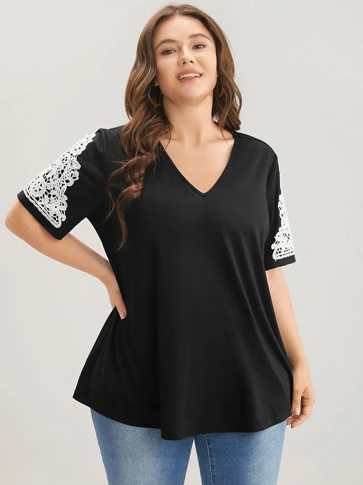 Plain Contrast Lace V Neck T-shirt sold by Bloomchic product image thumbnail 5