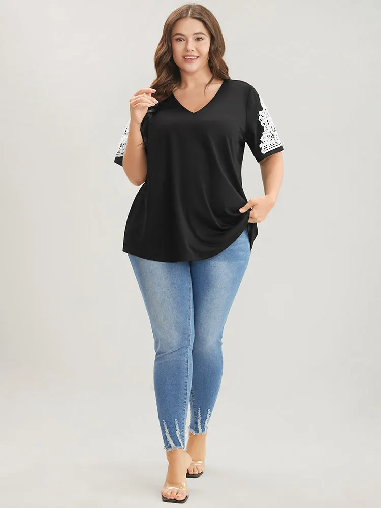 Plain Contrast Lace V Neck T-shirt sold by Bloomchic product image thumbnail 2