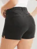 Moderately Stretchy High Rise Dark Wash Split Denim Shorts sold by Bloomchic