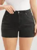 Moderately Stretchy High Rise Dark Wash Split Denim Shorts sold by Bloomchic