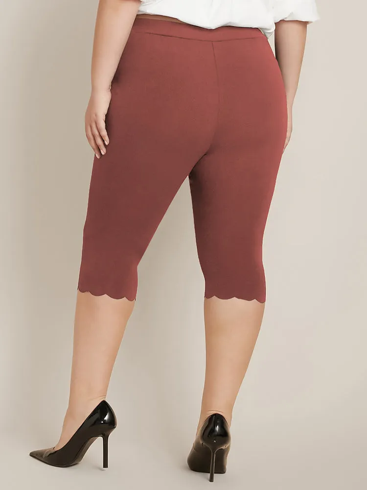 Solid Scalloped Trim Elastic Waist Skinny Leggings sold by Bloomchic product image thumbnail 5