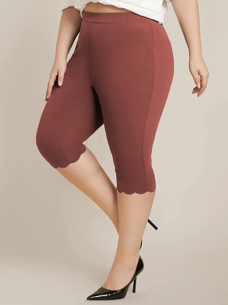 Solid Scalloped Trim Elastic Waist Skinny Leggings sold by Bloomchic product image thumbnail 3