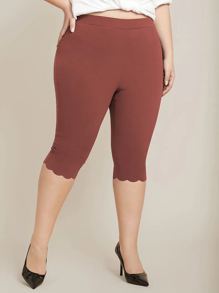 Solid Scalloped Trim Elastic Waist Skinny Leggings sold by Bloomchic product image thumbnail 2