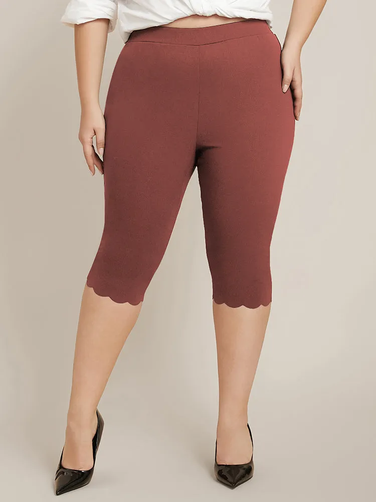 Solid Scalloped Trim Elastic Waist Skinny Leggings sold by Bloomchic