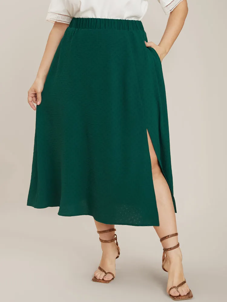 Plain Textured Elastic Waist Pocket Split Hem Skirt sold by Bloomchic product image thumbnail 5