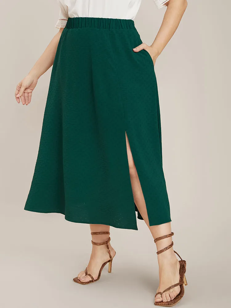 Plain Textured Elastic Waist Pocket Split Hem Skirt sold by Bloomchic product image thumbnail 3