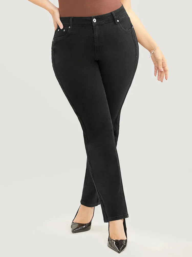 Slightly Stretchy High Rise Black Wash Lace Insert Jeans sold by Bloomchic product image thumbnail 5