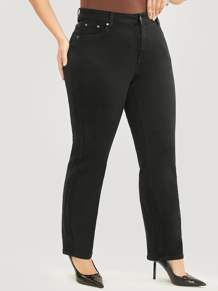 Slightly Stretchy High Rise Black Wash Lace Insert Jeans sold by Bloomchic product image thumbnail 3