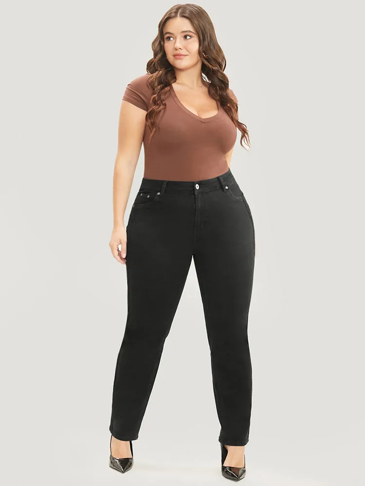 Slightly Stretchy High Rise Black Wash Lace Insert Jeans sold by Bloomchic product image thumbnail 4