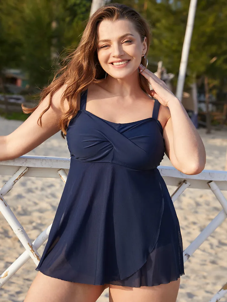 Twist Front Adjustable Straps Mesh Swim Dress sold by Bloomchic product image thumbnail 3