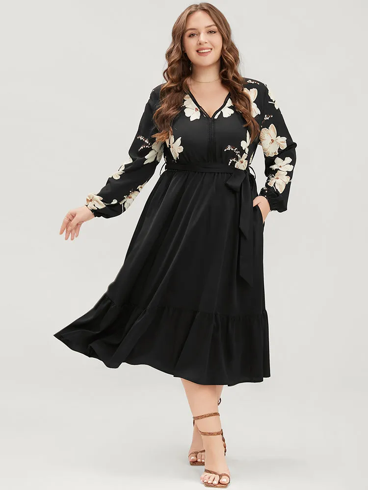 Floral Pocket Broderie Anglaise Lantern Sleeve Belted Flutter Dress sold by Bloomchic product image thumbnail 2