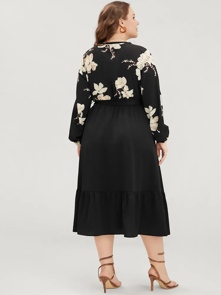 Floral Pocket Broderie Anglaise Lantern Sleeve Belted Flutter Dress sold by Bloomchic product image thumbnail 4