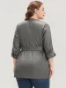 Plain Lapel Collar Pocket Roll Sleeve Belted Coat sold by Bloomchic