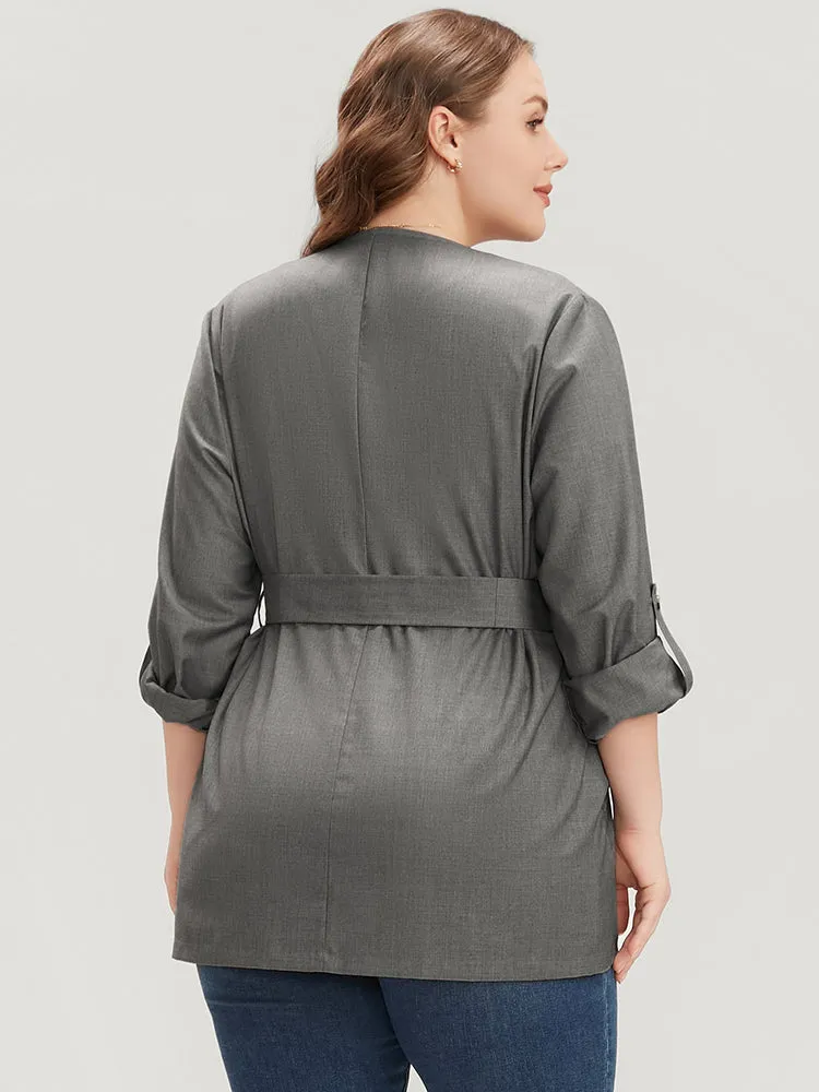 Plain Lapel Collar Pocket Roll Sleeve Belted Coat sold by Bloomchic product image thumbnail 5