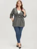 Plain Lapel Collar Pocket Roll Sleeve Belted Coat sold by Bloomchic
