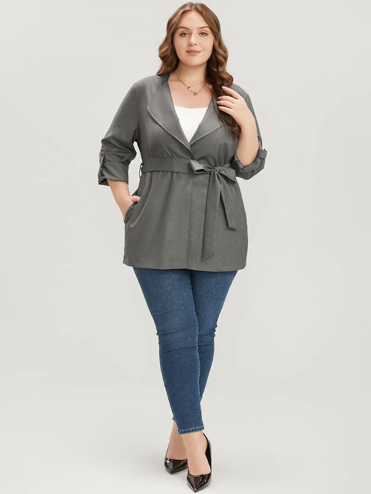 Plain Lapel Collar Pocket Roll Sleeve Belted Coat sold by Bloomchic product image thumbnail 2