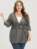 Plain Lapel Collar Pocket Roll Sleeve Belted Coat sold by Bloomchic
