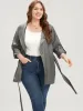 Plain Lapel Collar Pocket Roll Sleeve Belted Coat sold by Bloomchic