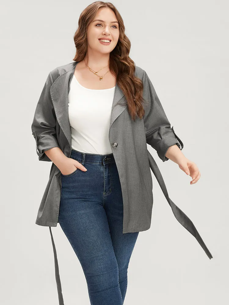 Plain Lapel Collar Pocket Roll Sleeve Belted Coat sold by Bloomchic product image thumbnail 4