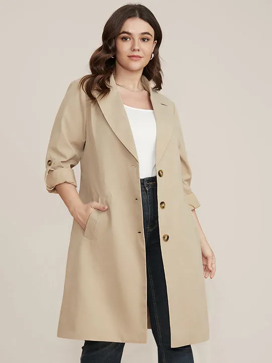 Solid Pocket Roll Sleeve Button Up Belted Coat sold by Bloomchic