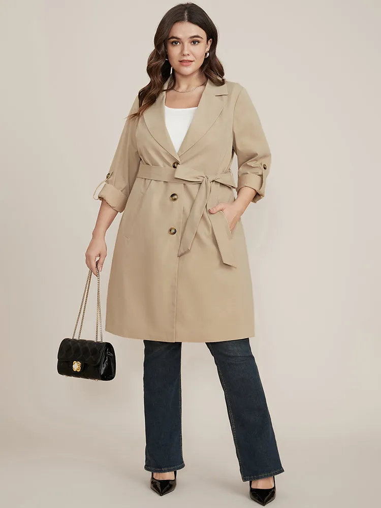 Solid Pocket Roll Sleeve Button Up Belted Coat sold by Bloomchic product image thumbnail 5