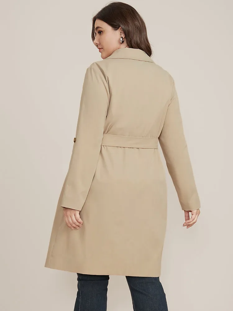 Solid Pocket Roll Sleeve Button Up Belted Coat sold by Bloomchic product image thumbnail 2