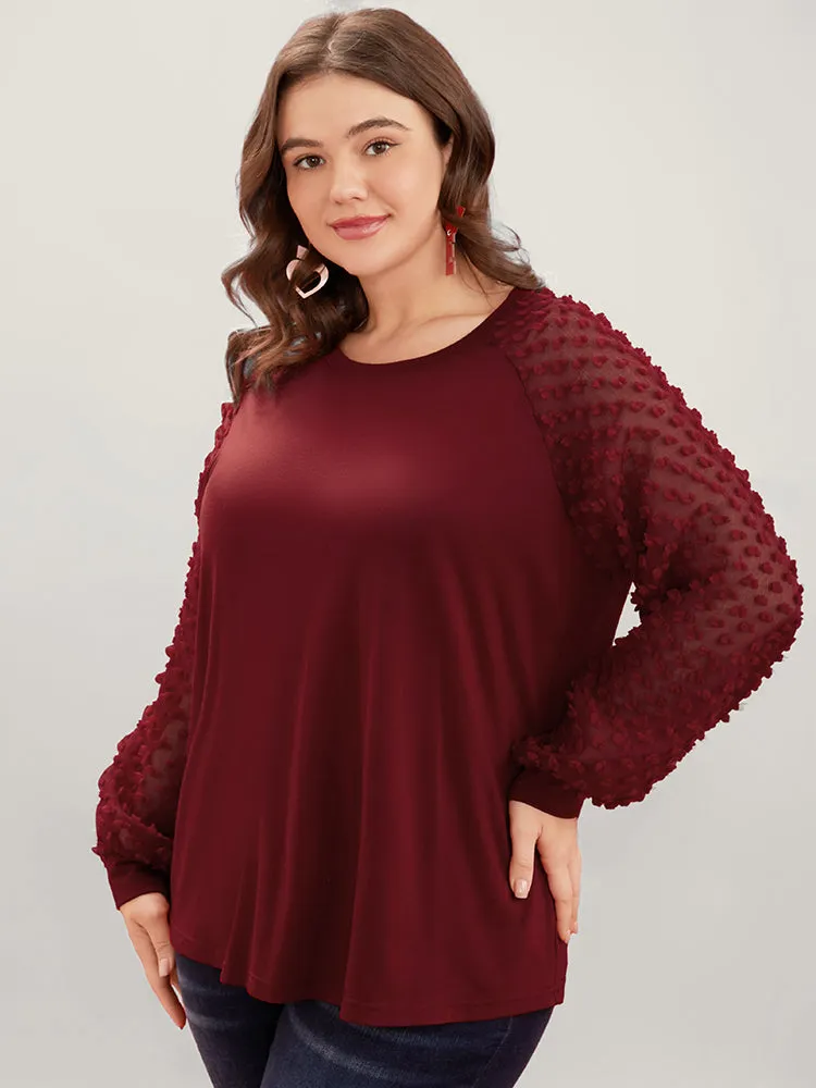 Solid Mesh Patchwork Embroidered Round Neck Long Tee sold by Bloomchic product image thumbnail 3