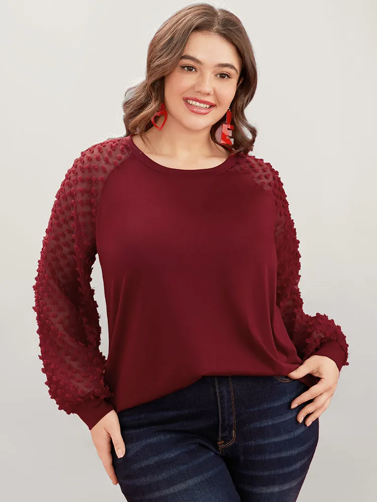 Solid Mesh Patchwork Embroidered Round Neck Long Tee sold by Bloomchic product image thumbnail 2