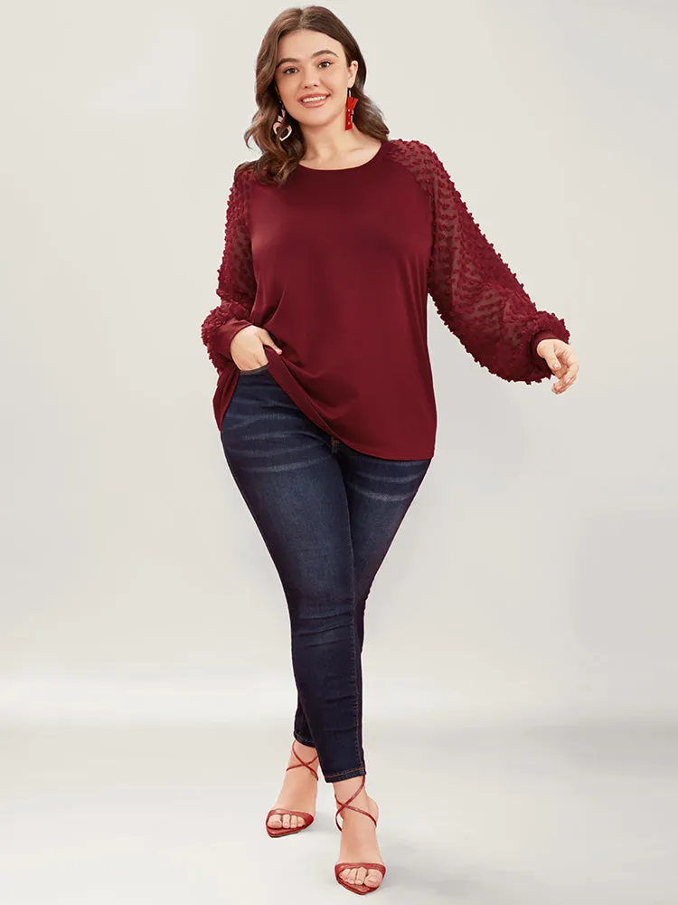 Solid Mesh Patchwork Embroidered Round Neck Long Tee sold by Bloomchic product image thumbnail 5